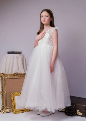 Beaded Ivory Lace Tulle Fashion Flower Girl Dress